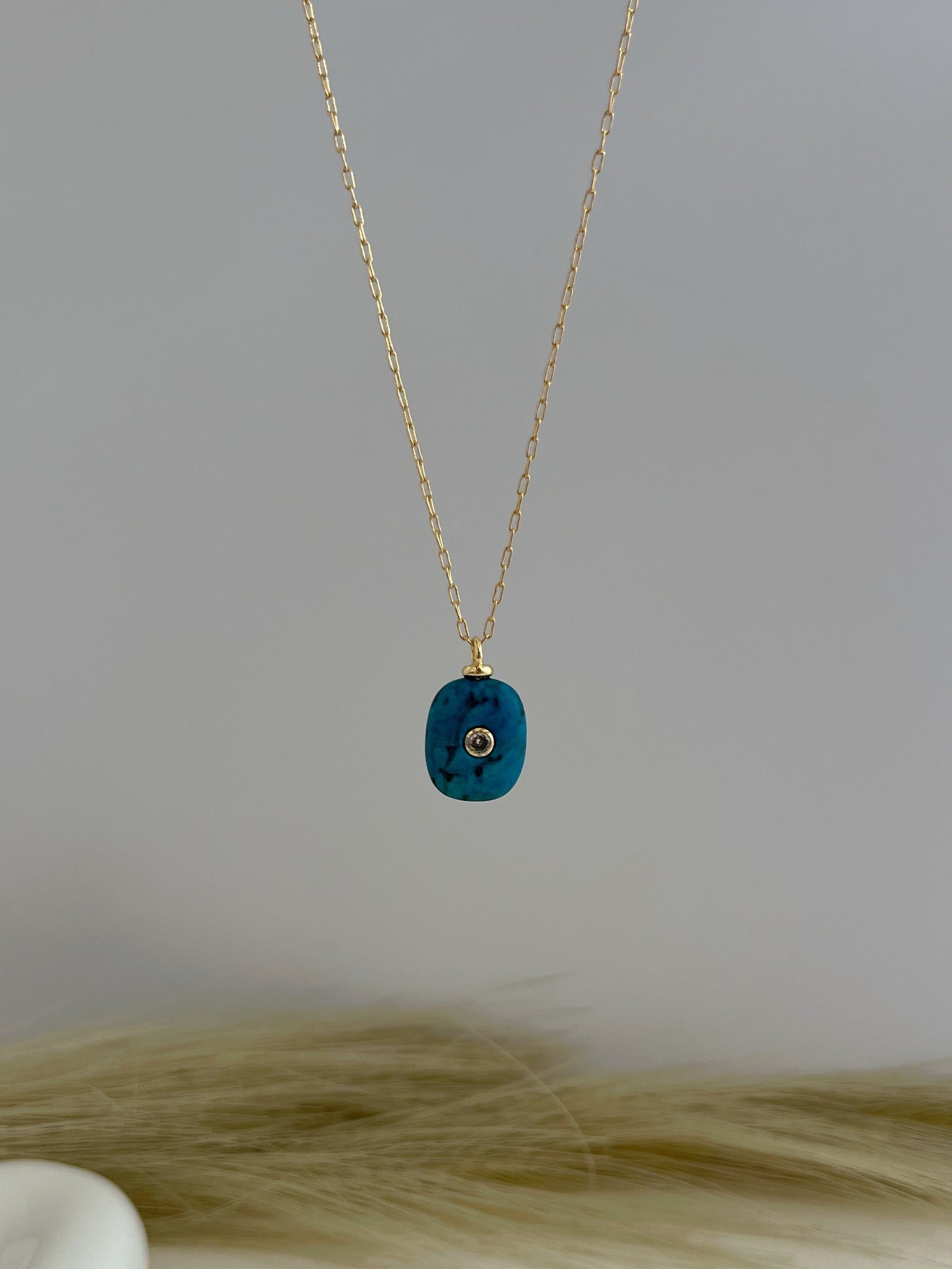 Dije Cuadrado con Piedra Agata Azul