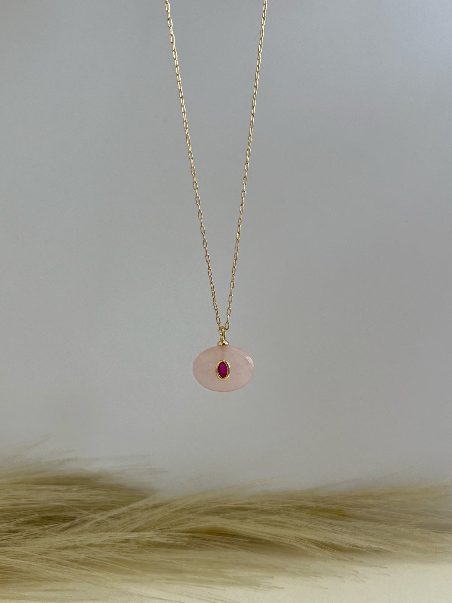 Dije Ovalado Piedra Cuarzo Rosa