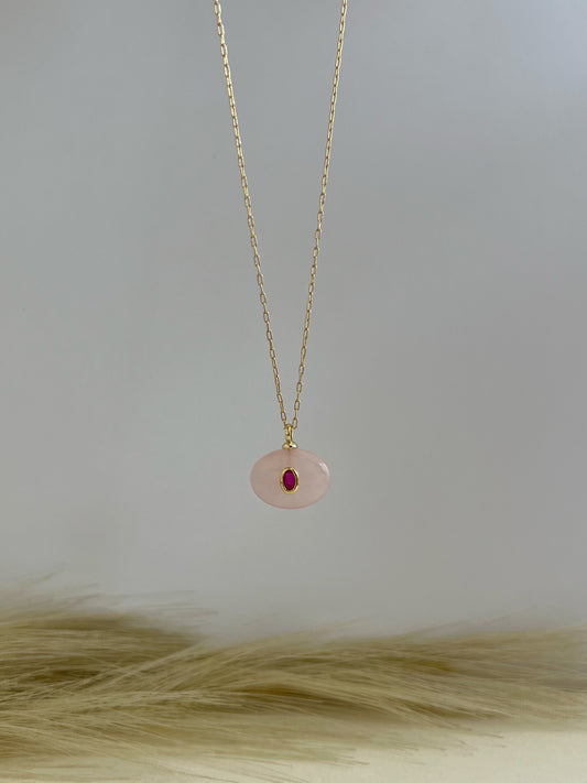 Dije Ovalado Piedra Cuarzo Rosa