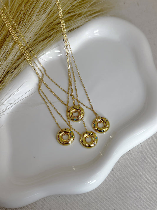 Gold Donuts with Crystals Necklace